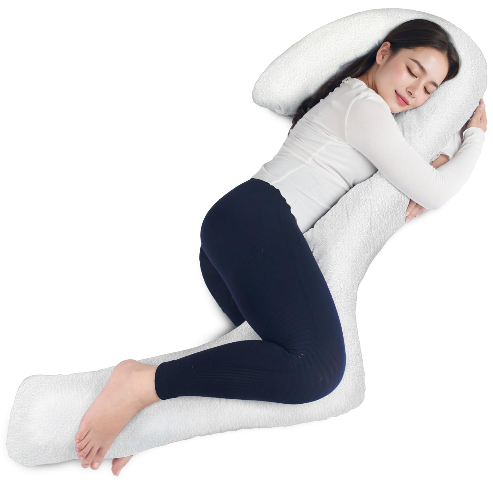 **SAHEYER 68 Inch Memory Foam Body Pillow for Side Sleepers & Pregnancy Support - 3-Shaped Full Body Pillow with Removable Cover for Back, Hips, Legs & Belly - Comfort for Adults (White) - Perfect for Sleeping, Maternity & Pain Relief**