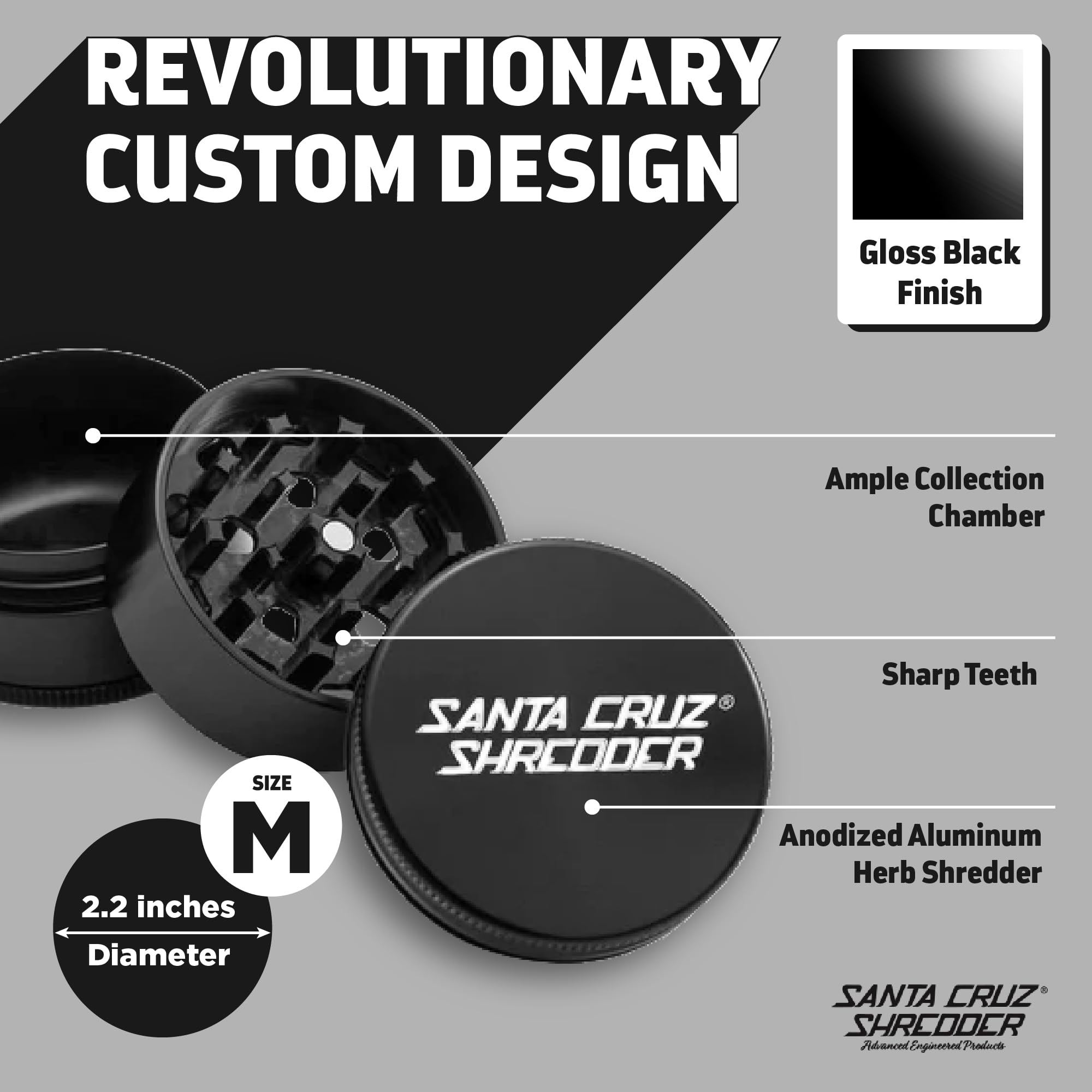Premium Santa Cruz Shredder 3-Piece Aluminum Herb Grinder - Medium 2 1/8