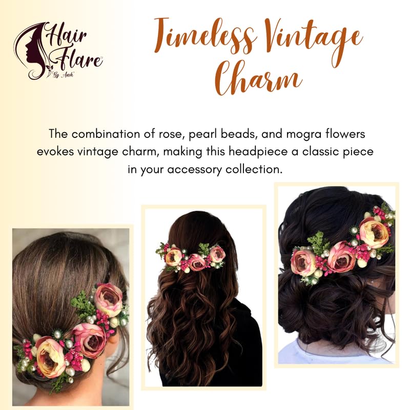 2170 Artificial Rose Flower Hair Vine - Dark Pink Hair Accessories for Women & Girls | Perfect for Weddings, Parties & Special Occasions