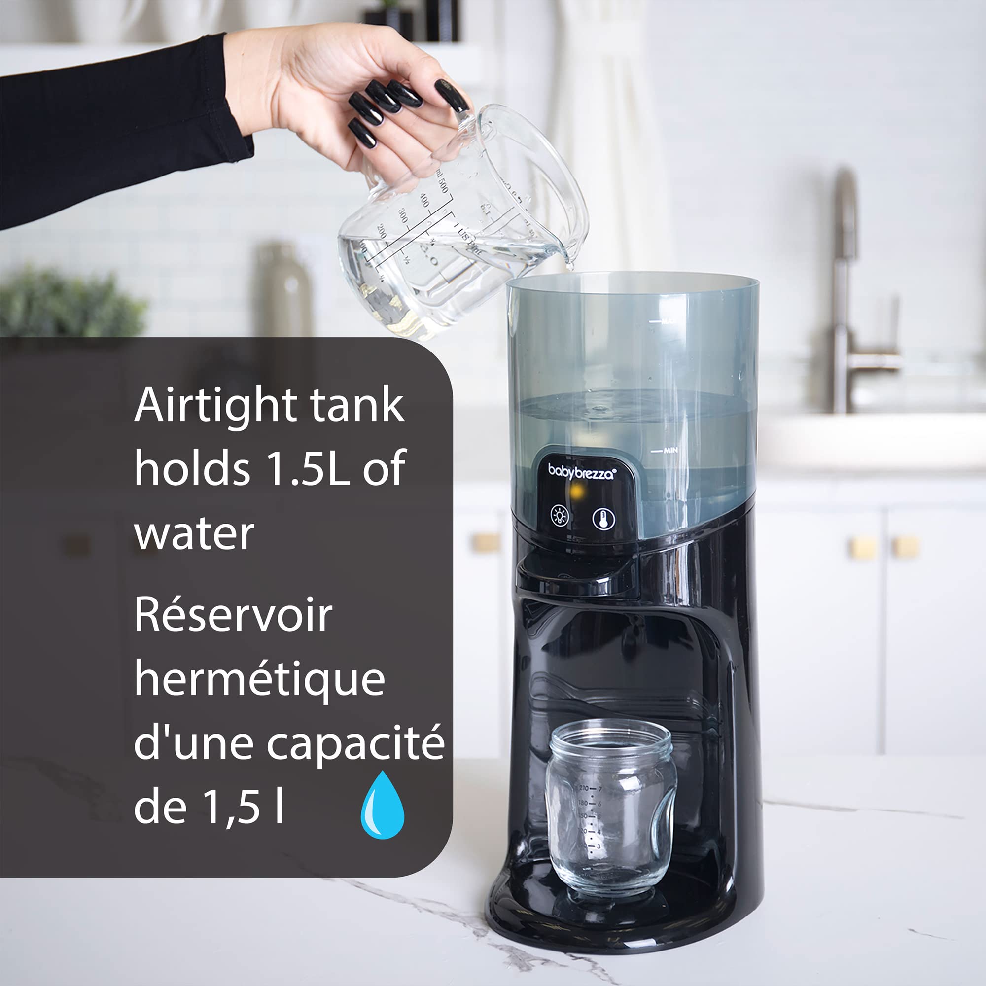 Baby Brezza Instant Warmer Advanced with LED Nightlight - Digital Baby Bottle Warmer for Formula & Breastmilk - Perfect Temperature Water Dispenser 24/7 - Ideal for Night Feedings & Travel - Black, 1.0 Count