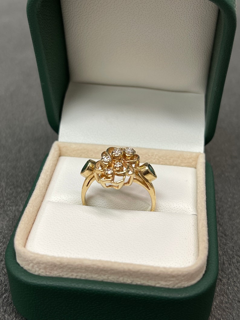 0.31tcw 14K Gold Colombian Emerald Pear Cut & Diamond Floral Cluster Ring for Women - Elegant Jewelry Gift for Wedding, Anniversary & Special Occasions