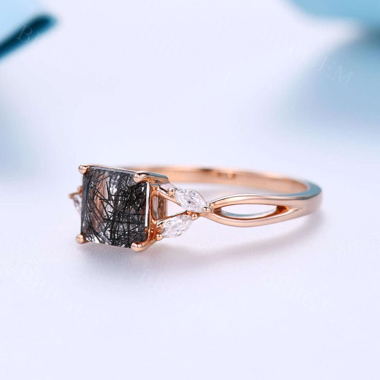 Natural Black Rutilated Quartz Diamond Engagement Ring for Women - Elegant Wedding Band, Promise Ring & Anniversary Jewelry Gift (Perfect for Proposals, Weddings & Special Occasions)