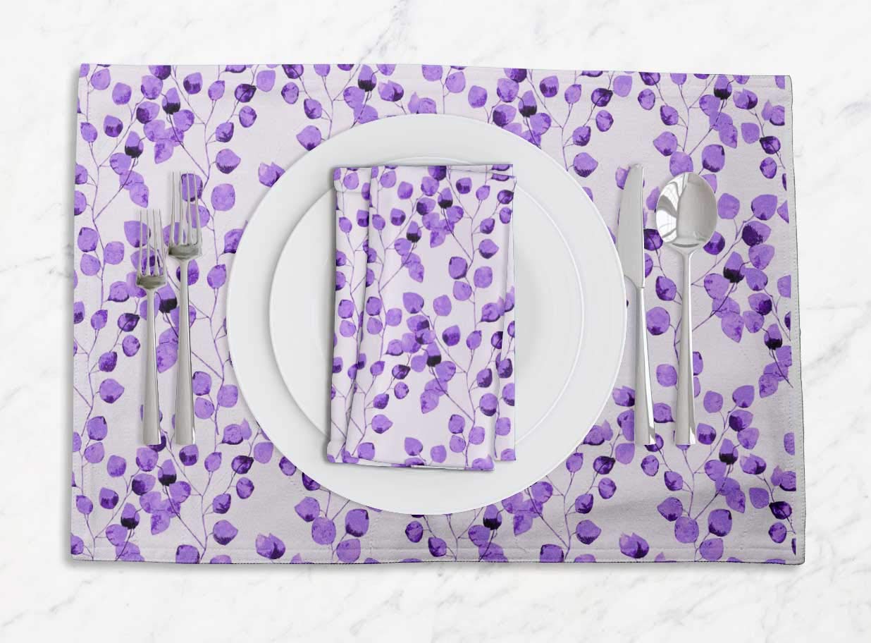 Washable Purple Flower Placemats Set with Napkins - Elegant Dining Table Decor for Everyday Use | Perfect for Home, Kitchen, Restaurant & Party Settings