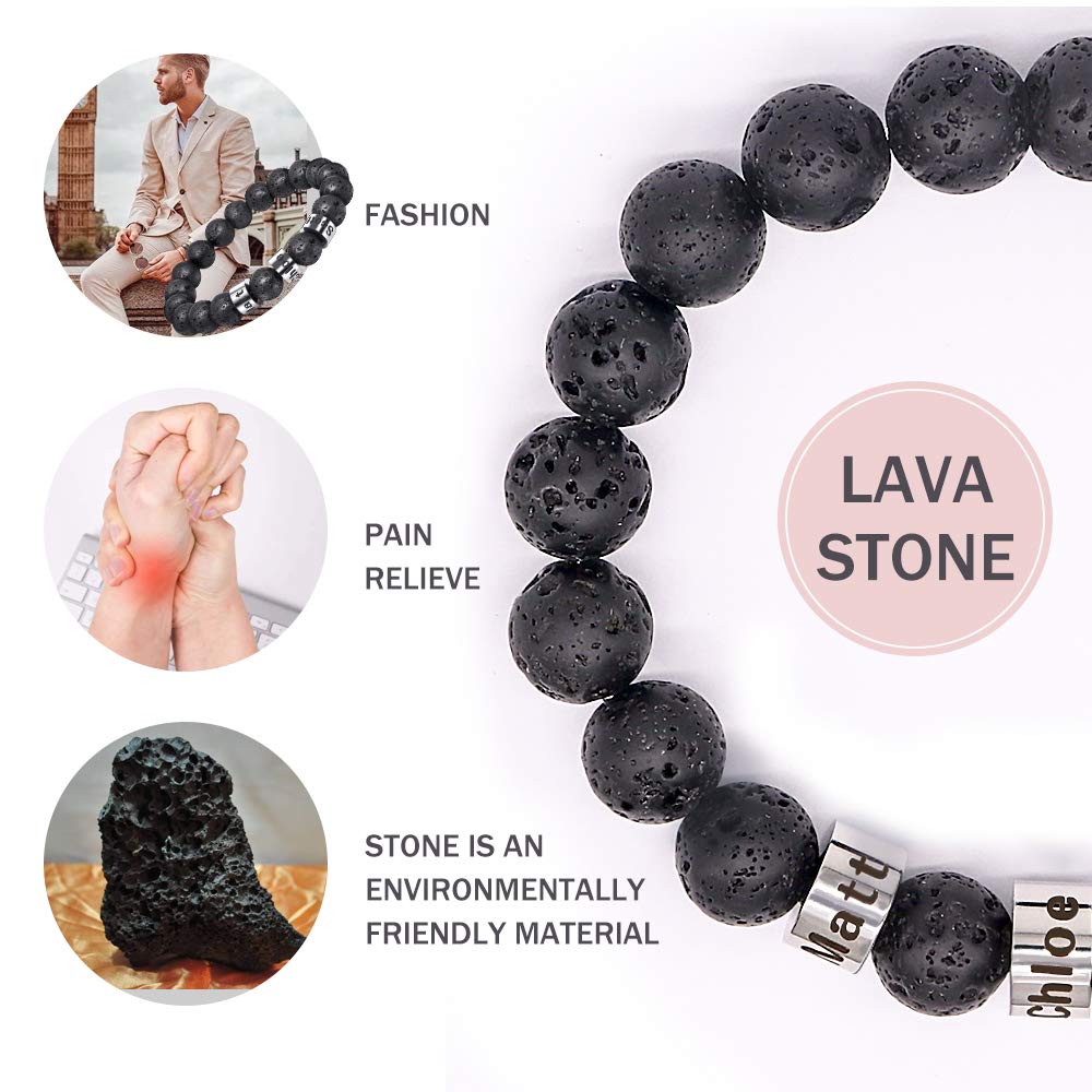 ORFAN Personalized Lava & Tiger Eye Stone Beads Bracelet for Men - Custom Name Engraved Adjustable Spiritual Jewelry - Perfect Gift for Father's Day, Meditation, Yoga & Everyday Wear