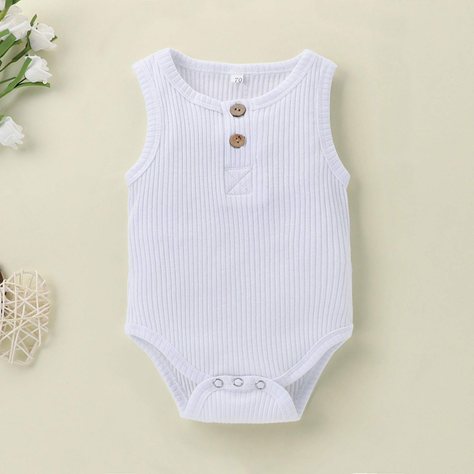Jinjin Baby Boy Clothes - Affordable Ribbed Romper Bodysuit Under $10 | Sleeveless Infant Outfit for Boys | Soft Solid Baby Sleeper | Perfect for Playtime, Daycare & Summer Outings
