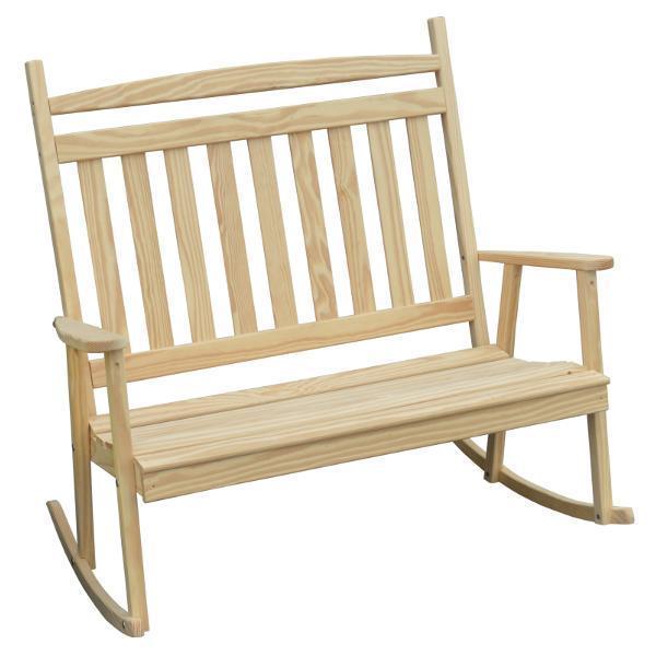 Yellow Pine Double Classic Porch Rocker - Handcrafted Wooden Outdoor Rocking Chair for Patio, Deck & Garden Relaxation | A&L Furniture
