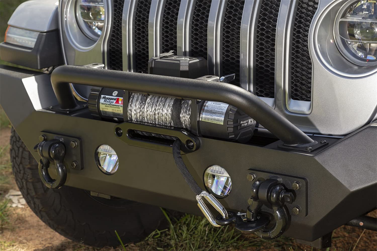Rugged Ridge Spartan Front Bumper for Jeep Wrangler JL & Gladiator JT (2018-2025) - Heavy Duty Steel Full-Width Design with High-Clearance Ends & Overrider - Matte Black Finish (Part #11548.41) | Off-Road Protection & Enhanced Styling for Jeep Adventures