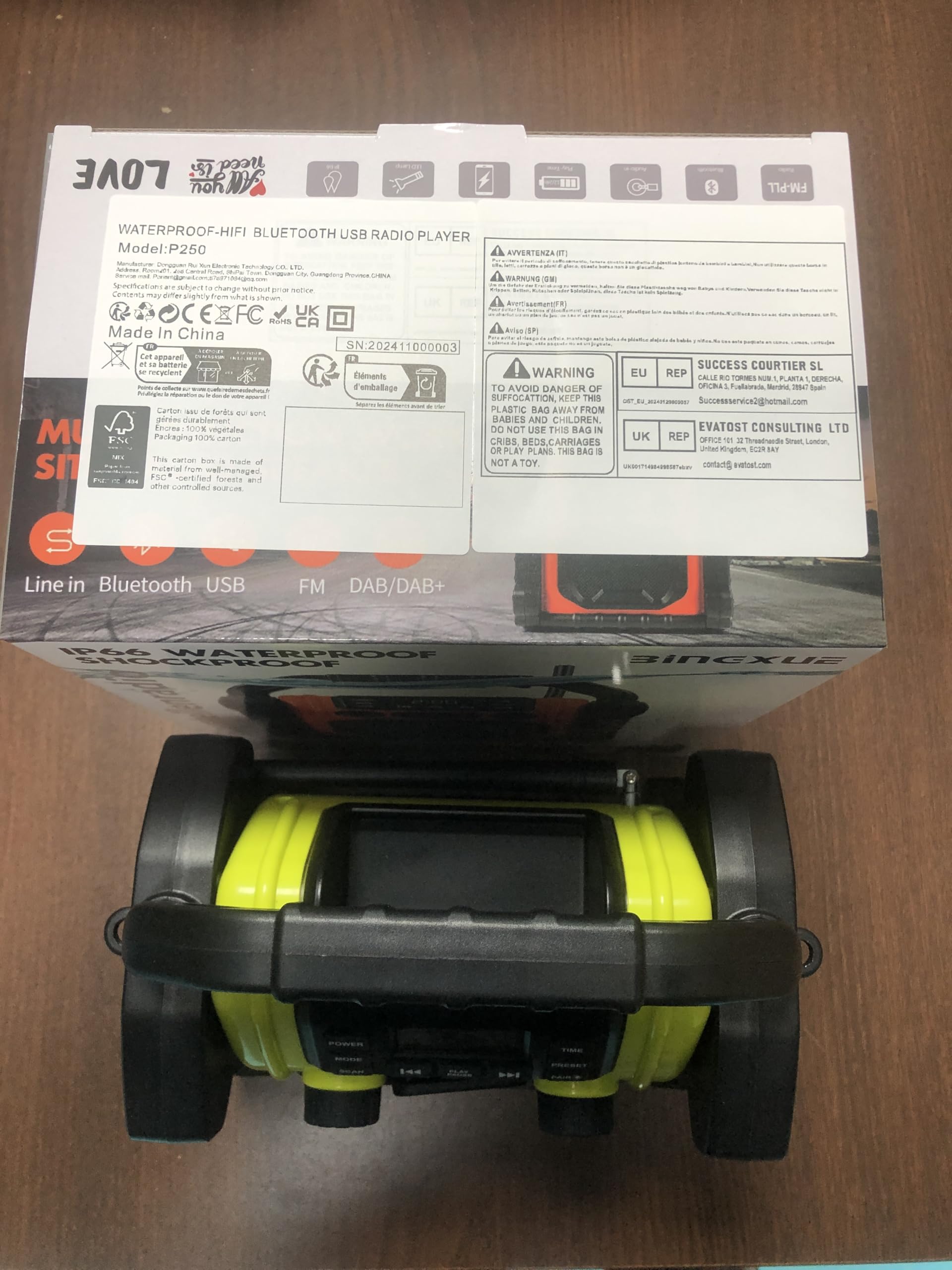 30W IPX66 Waterproof Bluetooth Jobsite Radio with FM, LED Lights & Clock - Portable Anti-Collision Speaker for Construction, Outdoor, Fishing, Camping & Parties (Yellow) | Perfect for Job Sites, Backyard BBQs & Beach Adventures