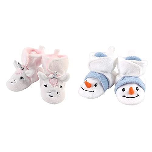 Hudson Baby Fleece Booties 2-Pack, Silver White Unicorn - 6-12 Months for Winter Warmth