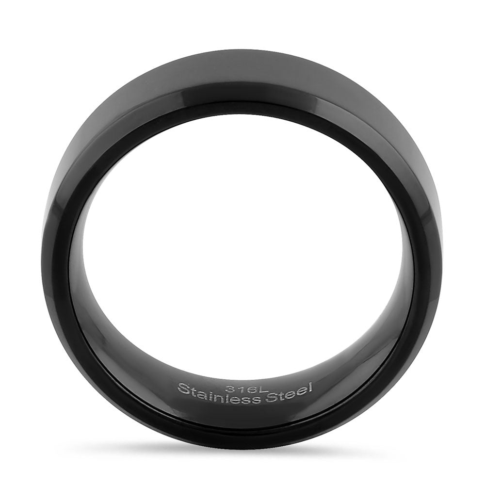 Stainless Steel 7mm Black High Polish Band Ring for Men - Durable Wedding Ring, Anniversary Gift, or Everyday Fashion Jewelry - Perfect for Grooms, Couples & Stylish Accessories