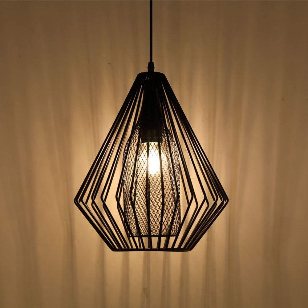 YXLMAONY Vintage Industrial Bird Cage Chandelier - Diamond-Shaped Metal Hollow Pendant Light with Wrought Iron Design, E27 Hanging Lamp for Restaurant, Bar, Loft, or American Country Home Decor - Perfect for Dining Room, Foyer, and Commercial Spaces