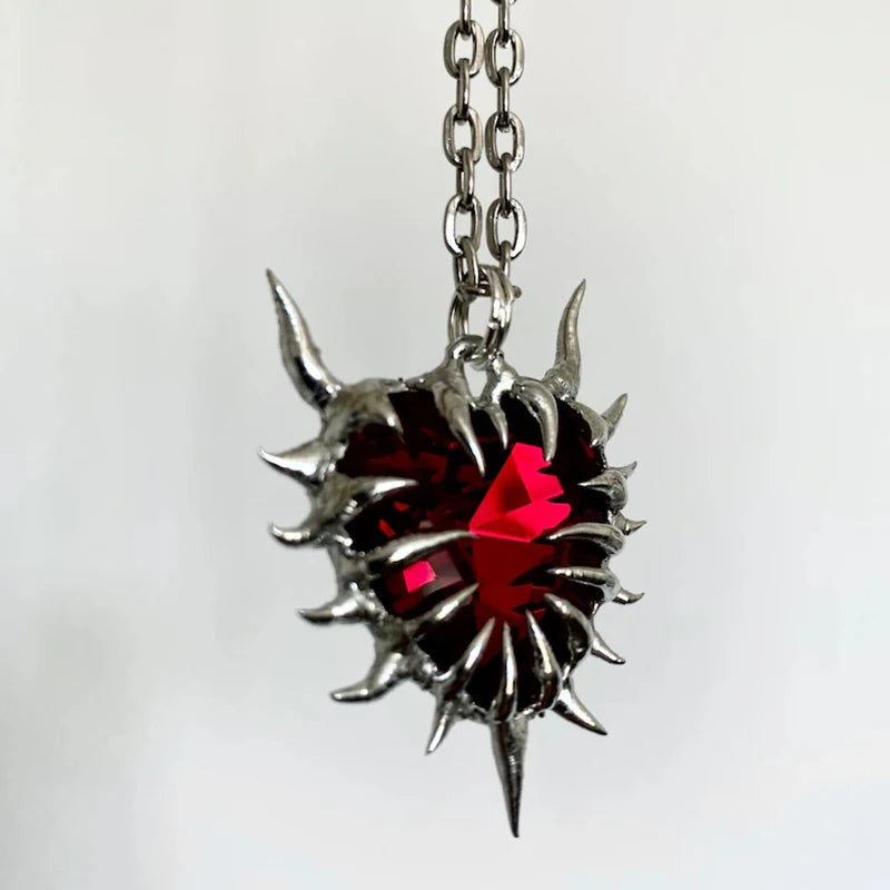 Danger Heart Necklace - Gothic Punk Jewelry for Women, Stainless Steel Pendant with 18