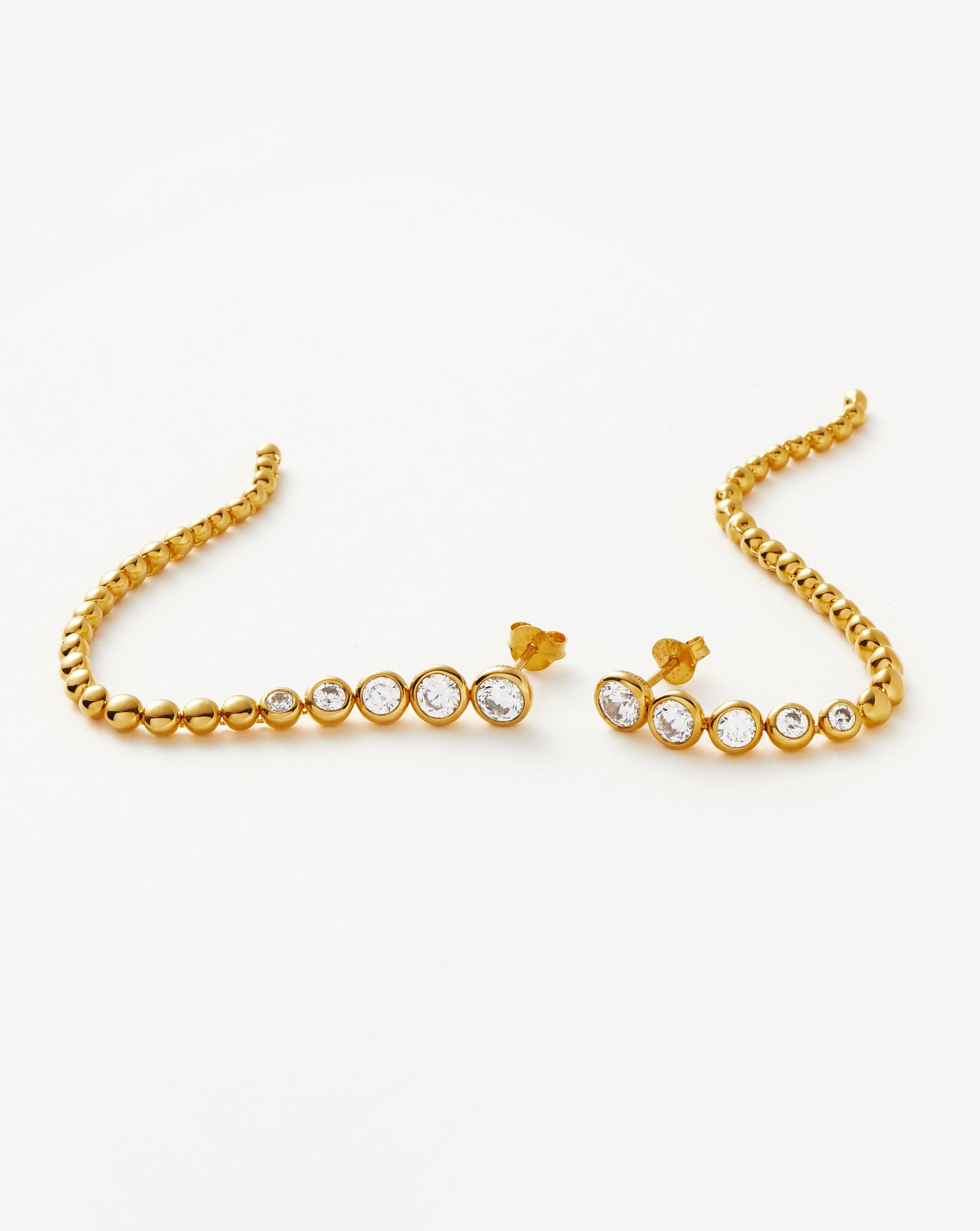18k Gold Vermeil Tennis Beaded Stone Extra Long Drop Earrings with Cubic Zirconia - Elegant Dangling Jewelry for Women, Perfect for Weddings, Parties & Special Occasions