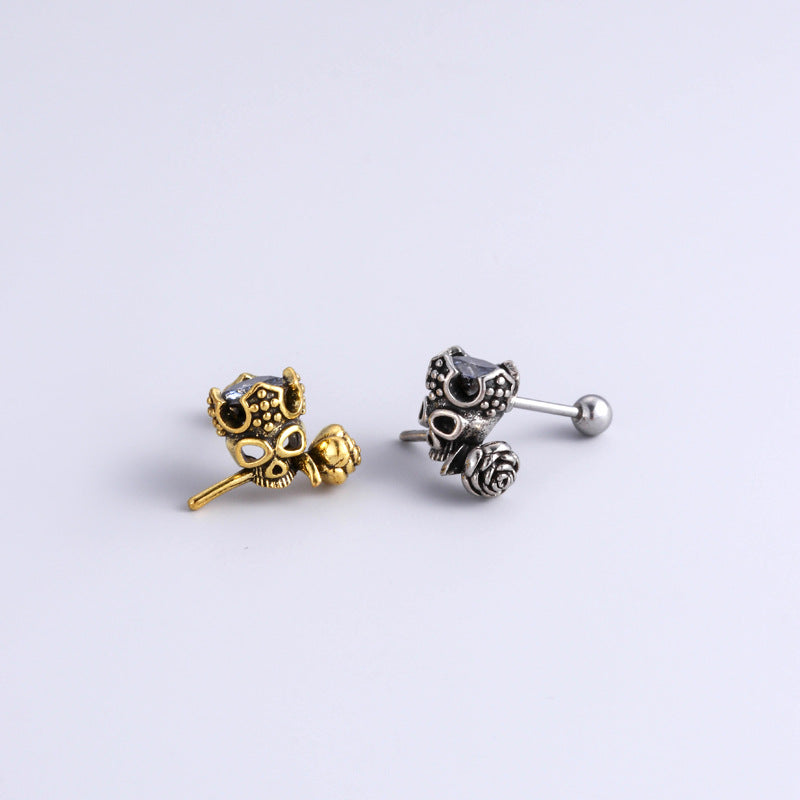 20G Surgical Steel Cartilage Skull Earrings - Tragus Stud Piercing Jewelry for Men & Women | Gothic Punk Style Body Jewelry for Everyday Wear and Special Occasions