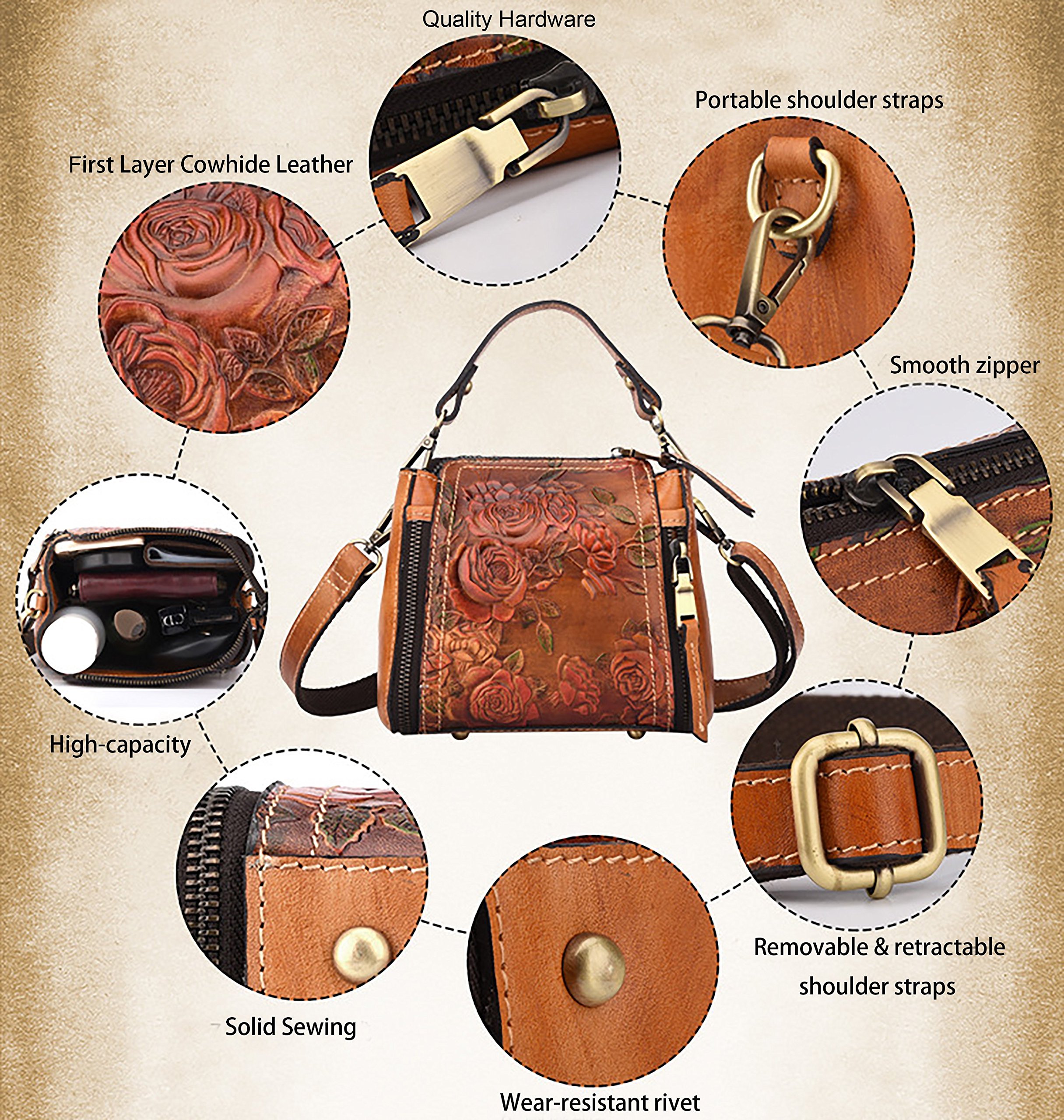 LETEULO Women's Leather Crossbody Bag with Top Handle - Vintage Tote Purse & Satchel Handbag for Work, Travel & Everyday Use