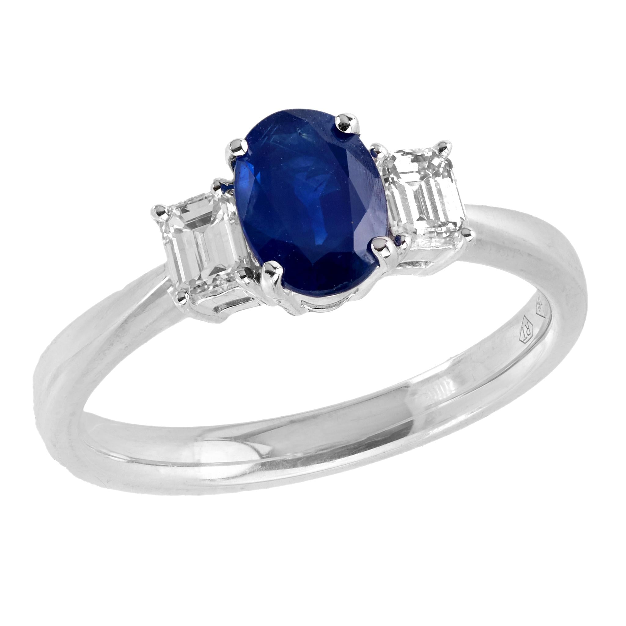 18K Gold Sapphire and Diamond Three Stone Ring for Women - Elegant Vintage Style Jewelry for Engagement, Wedding, and Anniversary Gifts