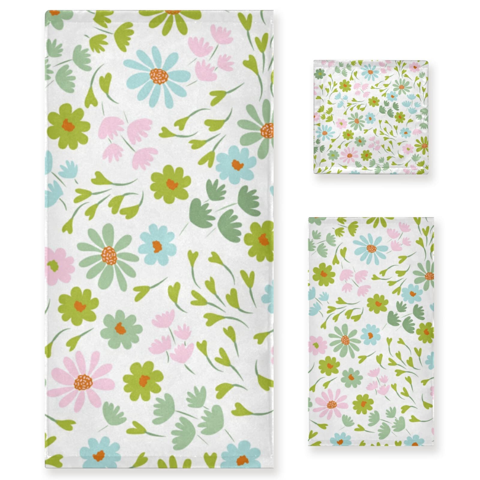WELLDAY Soft Absorbent Bath Towels Set of 3 - Pretty Small Flowers Design for Home & Hotel Use | Quick-Drying Cotton Bath Towels for Spa, Beach, and Bathroom Decor