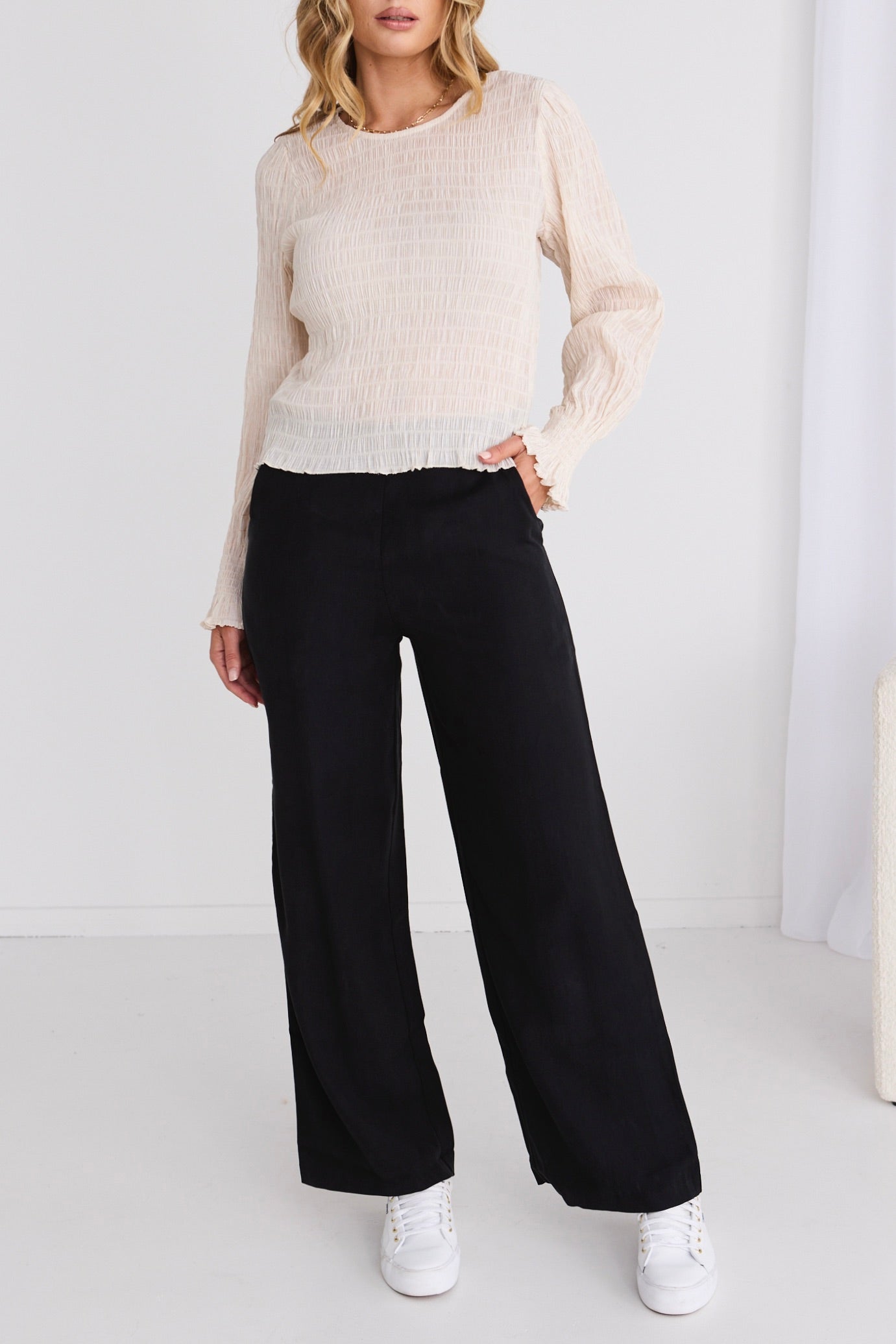 Effortless Black Viscose Deep Band Wide Leg Pants - Comfortable High Waist Lounge Pants for Women, Perfect for Yoga, Home Wear and Casual Outfits
