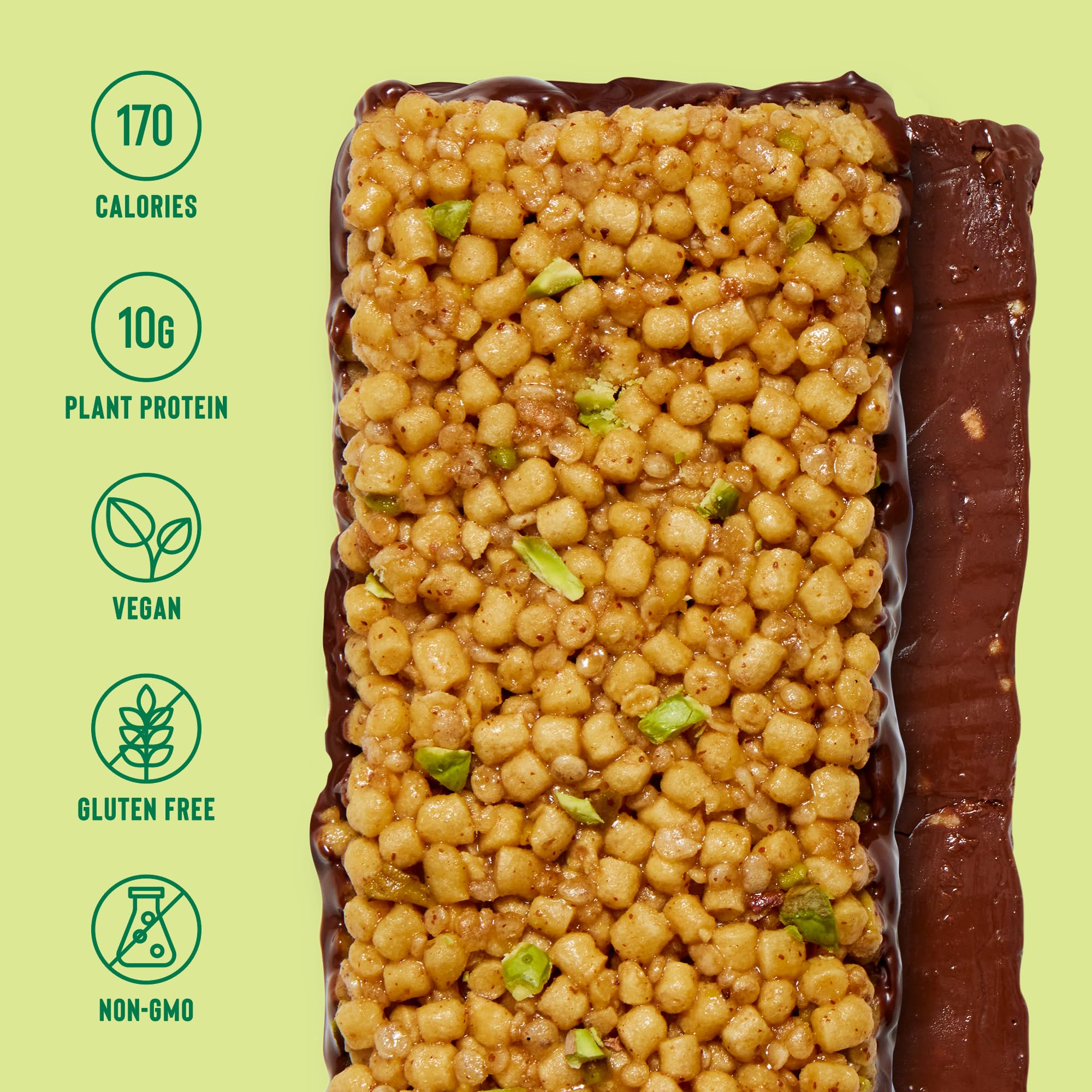 Mezcla Puff-Crispy Protein Bar - Pistachio Chocolate Flavor | Vegan, Gluten Free, Plant-Based Protein Energy Snack | Perfect for Post-Workout Recovery, Healthy On-The-Go Breakfast & Keto Diet