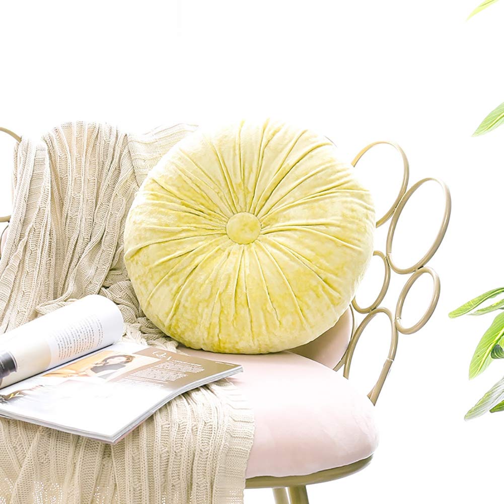TALSOFA Round Velvet Cushion - Pleated Pumpkin Shape Decorative Pillow for Sofa, Chair, Bed & Car - Soft Scatter Cushion Home Decor (15