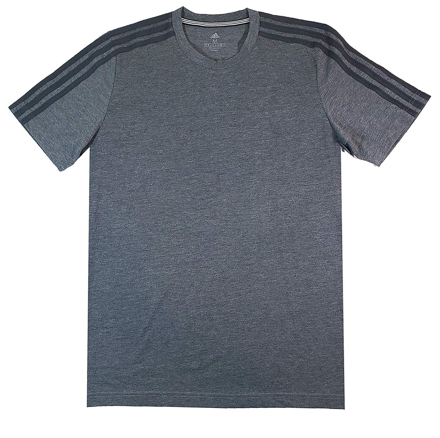 Adidas Men's Climalite 3 Stripe T-Shirt - Moisture-Wicking Poly Cotton Blend, Breathable Athletic Tee (Carbon, Medium) - Perfect for Gym, Running & Casual Wear