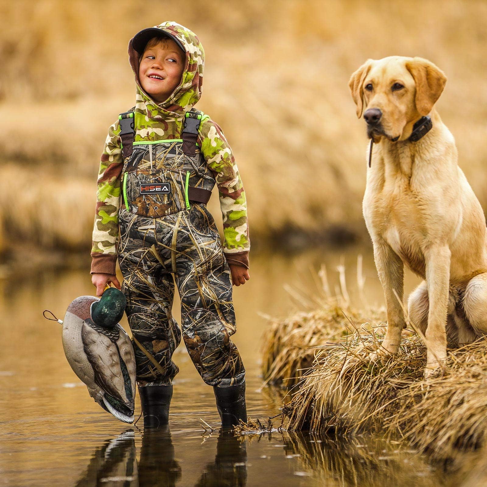 HISEA Kids Neoprene Chest Waders for Toddler & Children - Insulated Waterproof Hunting Waders for Boys & Girls - Perfect for Duck Hunting, Fishing, and Outdoor Adventures