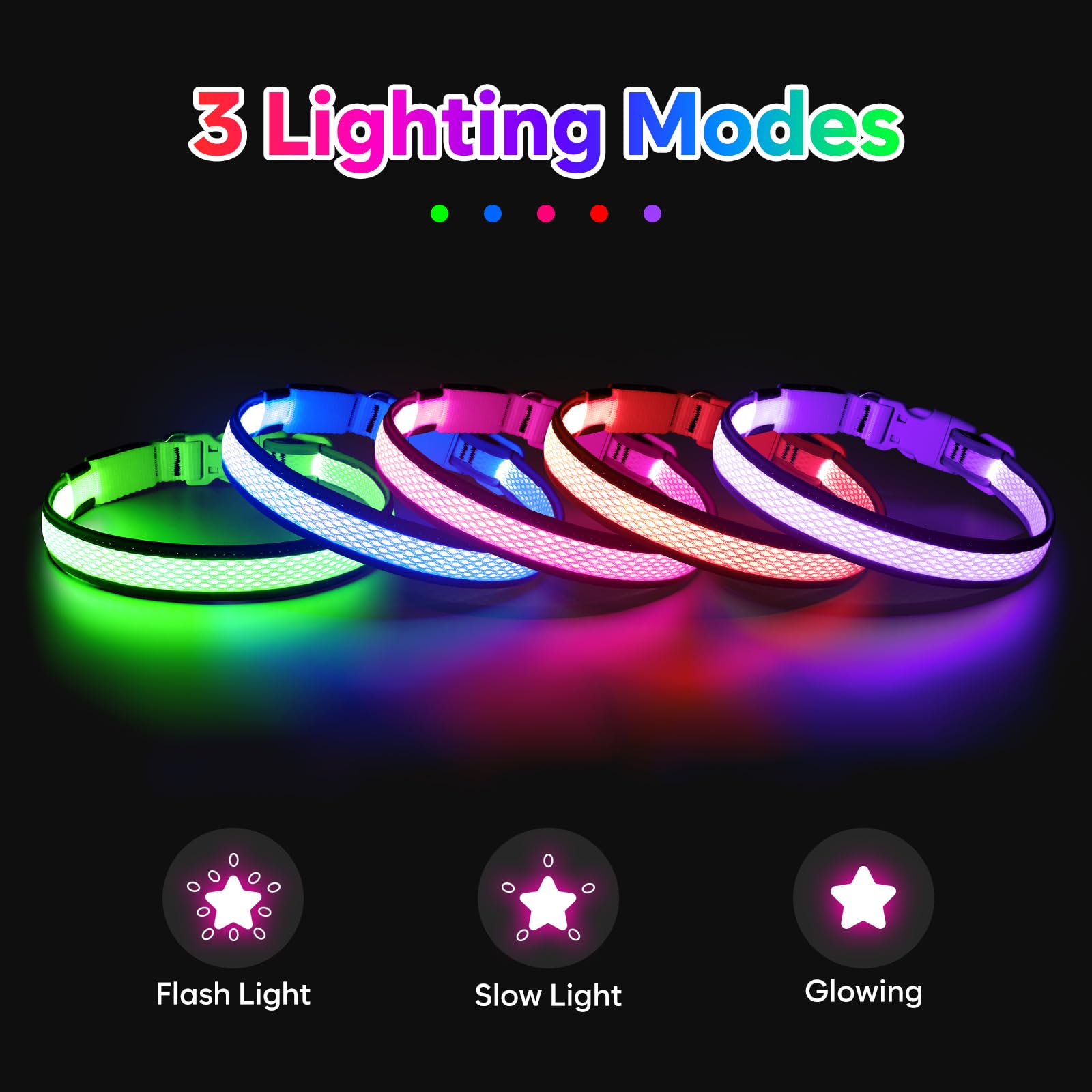 Flashseen LED Dog Collar - USB Rechargeable Light Up Safety Collar with Adjustable Soft Mesh for Small Medium Large Dogs (Large, Candy Pink) - Perfect for Night Walks, Jogging & Outdoor Adventures