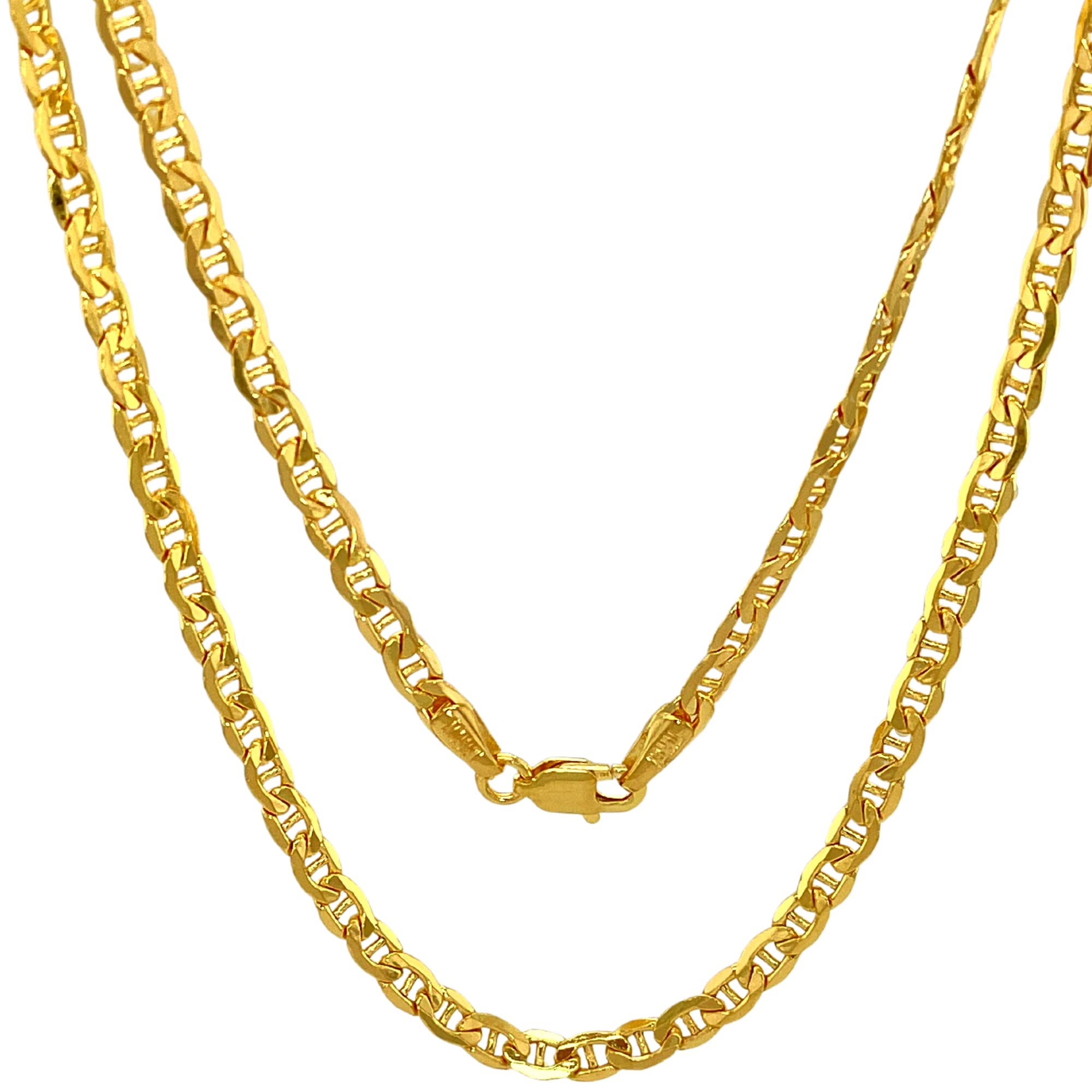 14K & 10K Real Gold Flat Mariner Chain Necklace for Men & Women - 2.4mm to 4.65mm Diamond Cut Anchor Link - Dainty Yellow Gold Pendant Necklace with Lobster Clasp (14