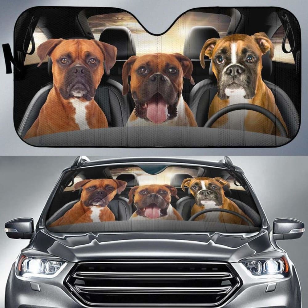 Funny Boxer Dog Car Sun Shade - Universal 104020 Auto Sun Visor for Windshield Protection | Perfect for Summer Road Trips & Pet Lovers