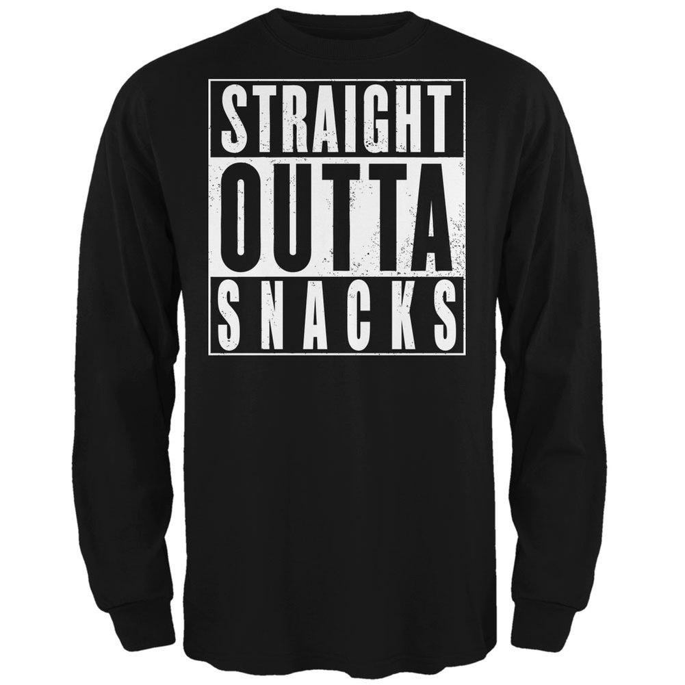 Old Glory Straight Outta Snacks Black Adult Long Sleeve T-Shirt - Small | Patriotic Graphic Tee for Men & Women | Casual Wear, Lounge, Street Style