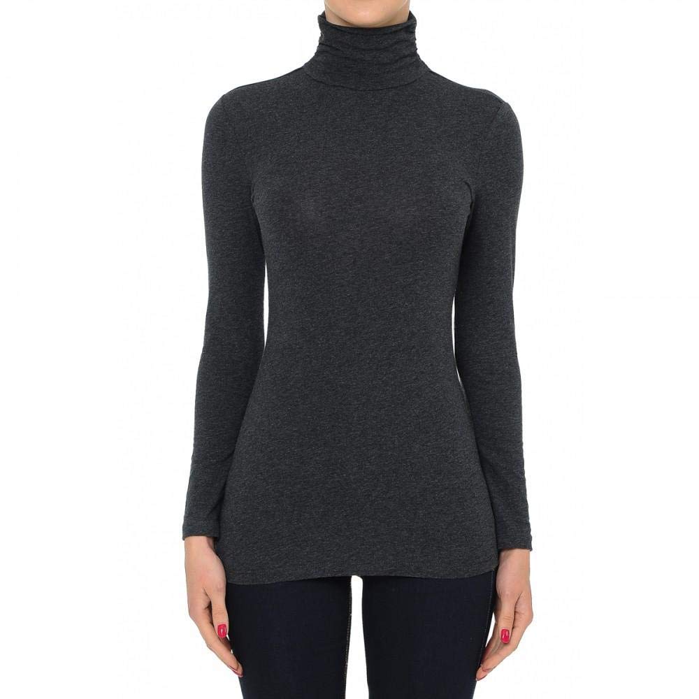 Women's Long Sleeve Plain Funnel Neck T-Shirt - Soft Casual Basic Top for Everyday Wear, Work & Layering