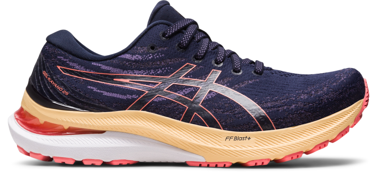 ASICS Women's Gel Kayano 29 WIDE Running Shoes (402 Midnight/Papaya) - Lightweight Stability Sneakers for Road Running, Jogging & Gym Workouts