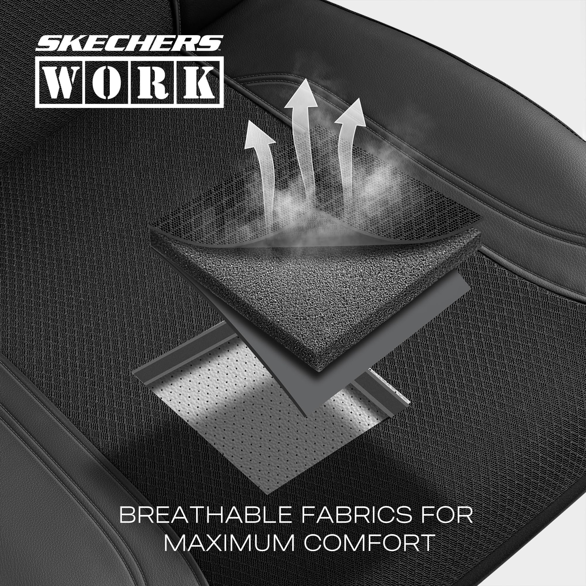 Skechers Work Car Seat Covers - Premium Leather & Oxford Fabric Auto Seat Protectors (Black Full Set) | 5X Stronger Webbing, Airbag Safe | Universal Fit for Cars, Trucks & SUVs | Perfect for Work Commutes, Road Trips & Family Protection