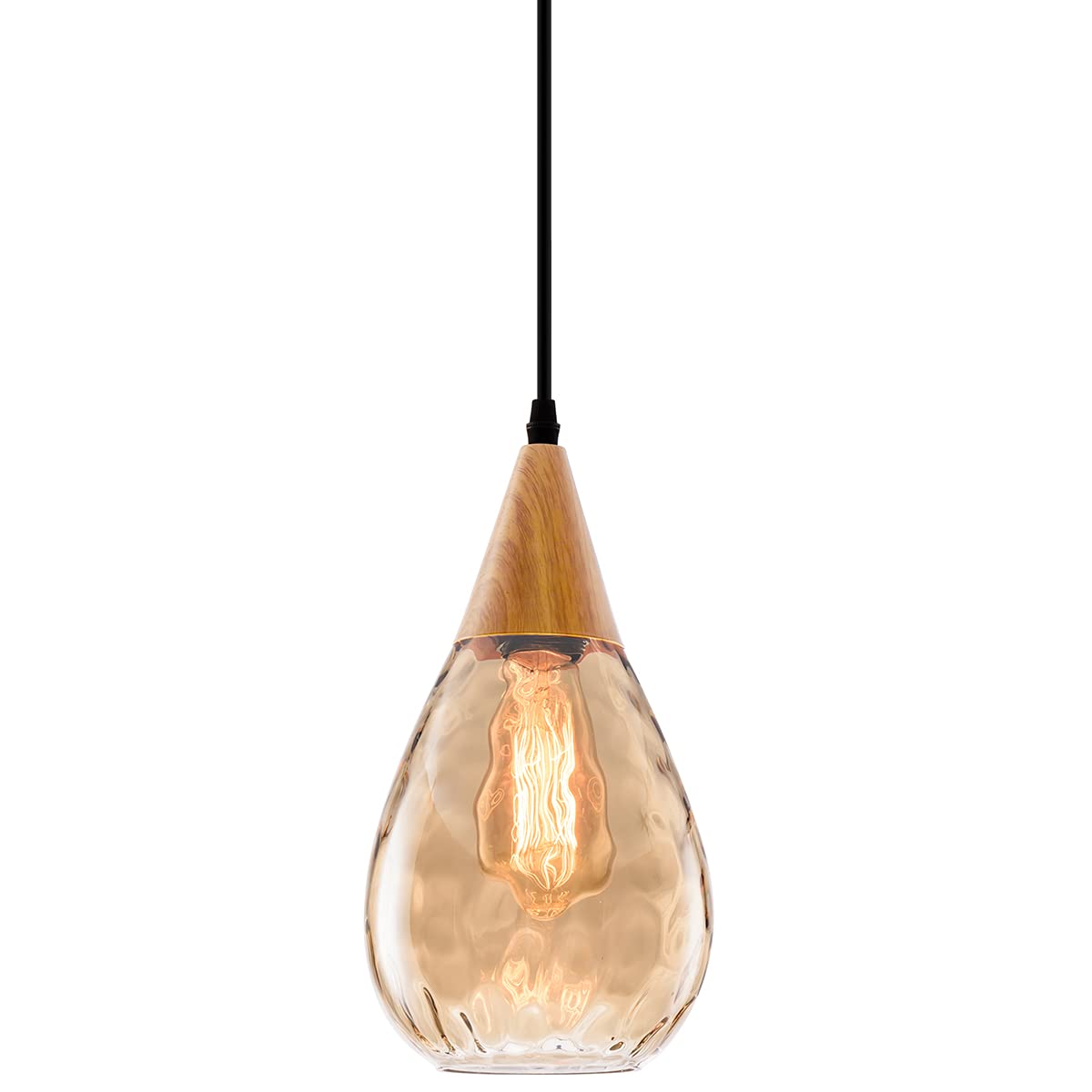 GLADFRESIT Adjustable 1-Light Teardrop Glass Pendant Light - Modern Ceiling Fixture for Kitchen Island, Dining Room, Coffee Table & Workspace - Amber Finish (Bulb Not Included) | Perfect for Contemporary Home & Office Lighting