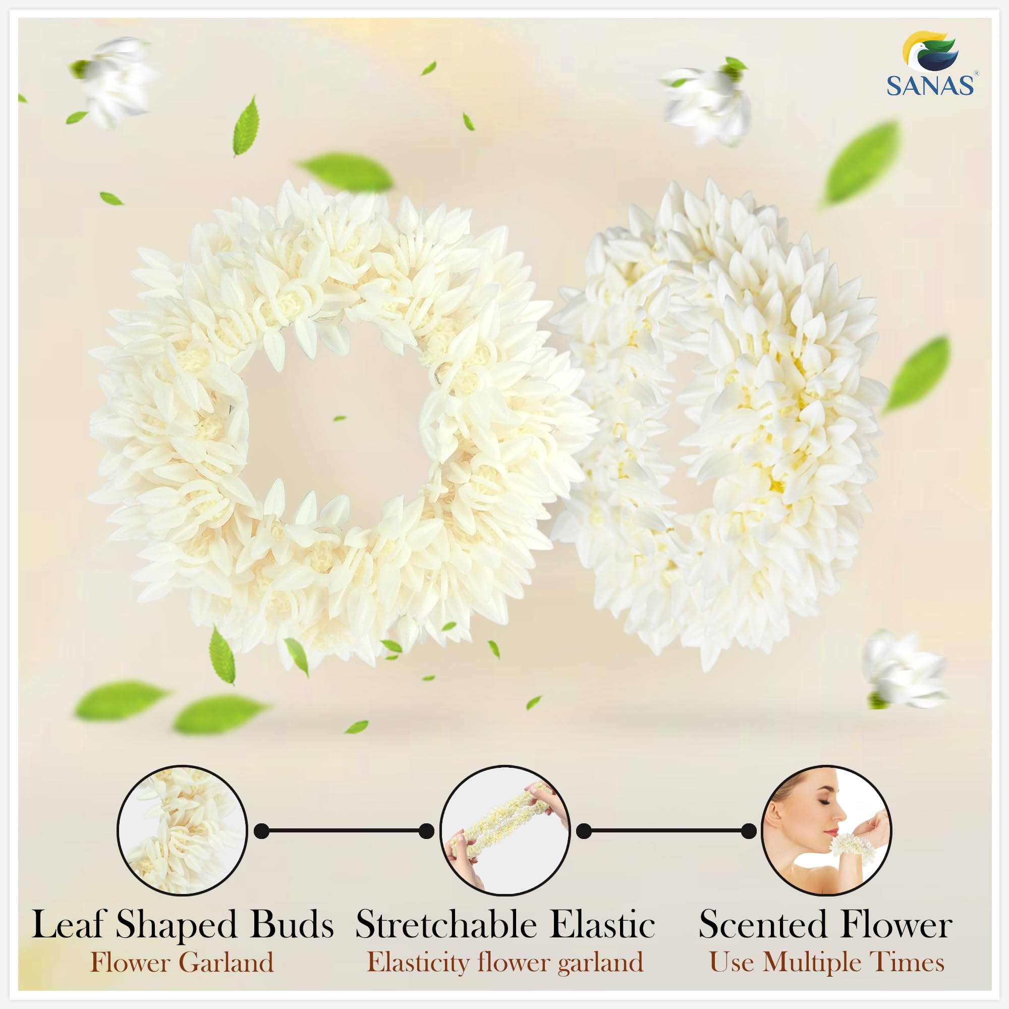 Elegant 2-Piece Scented Mogra Gajra Hair Bun Accessories for Women - Stylish Artificial Flower Hair Jewelry for Weddings & Special Occasions - Perfect for Bridal Hairstyles, Festivals & Boho Fashion Looks