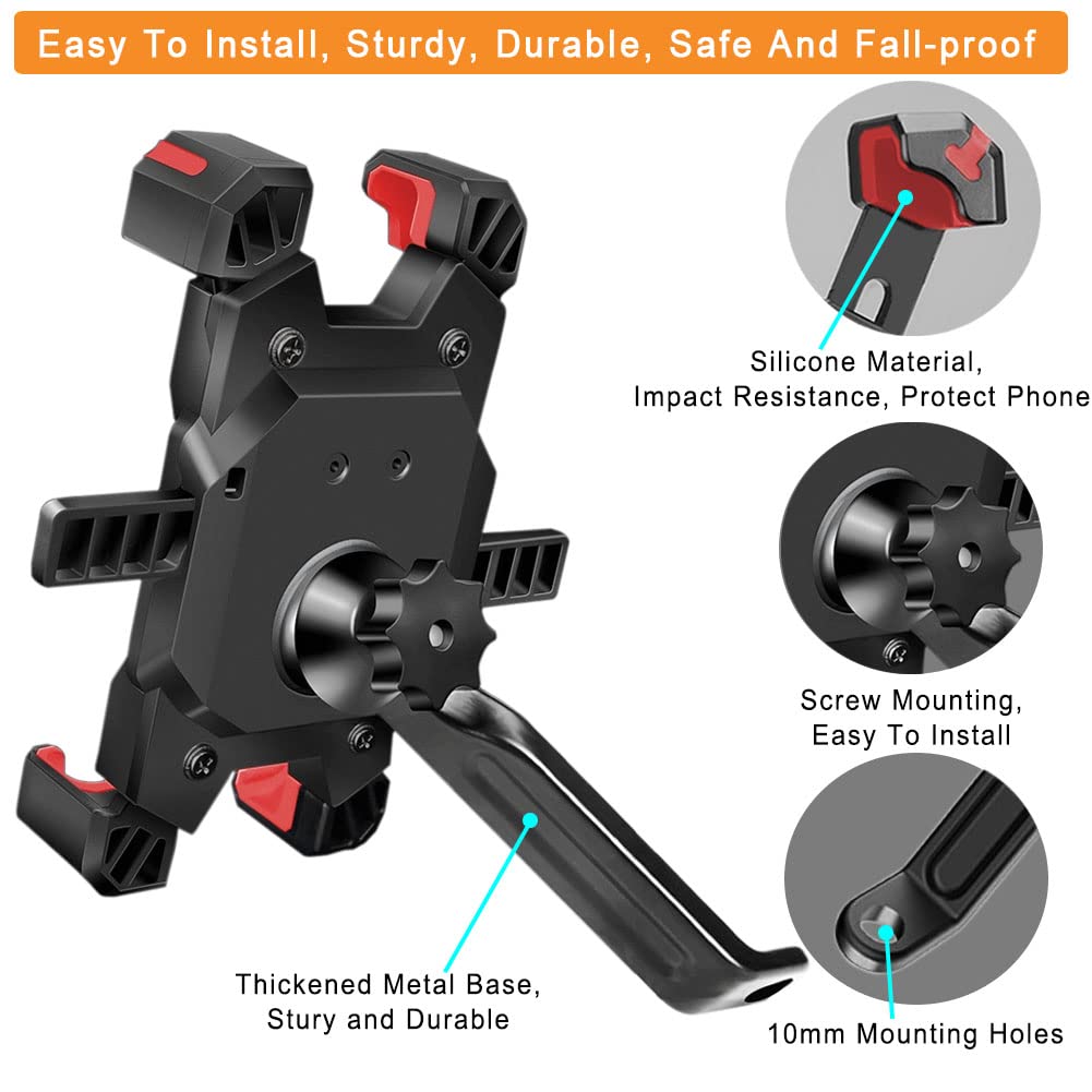Motorcycle Phone Mount - 1 Second Auto Lock & Quick Release Phone Holder for Motorcycle, Moped, Scooter | Universal 4.5-6.8 Inch Cell Phone Holder for iPhone & Android | Perfect for GPS Navigation & Hands-Free Riding
