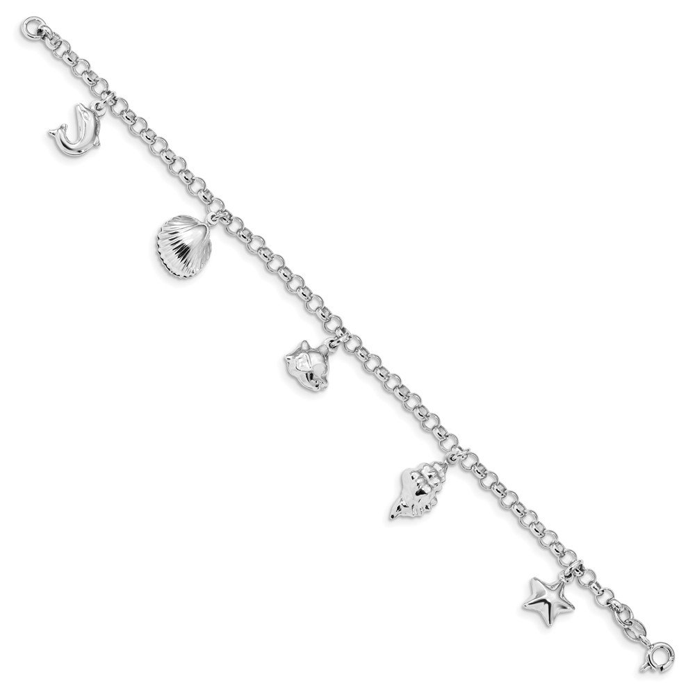 925 Sterling Silver Rhodium Plated Beach Charm Bracelet for Women - Perfect for Summer Vacations, Beach Parties and Gift Giving