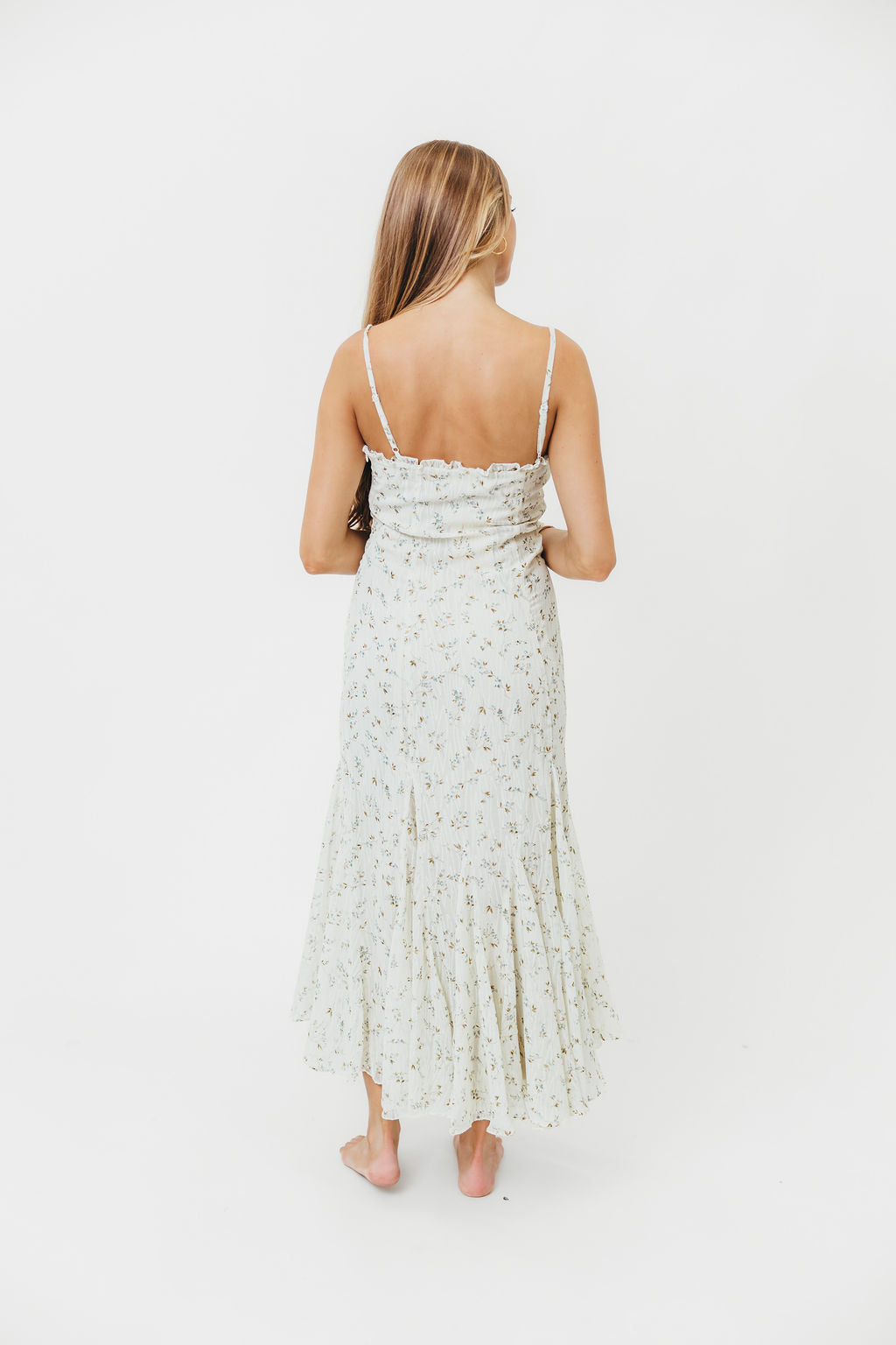 Elegant Sidney Floral Mermaid Midi Dress in Ivory - Perfect for Weddings, Parties & Special Occasions