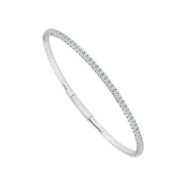 14K White Gold Diamond Thin Stackable Bangle Bracelet Cuff for Women - Elegant Minimalist Jewelry for Everyday Wear, Stacking & Special Occasions