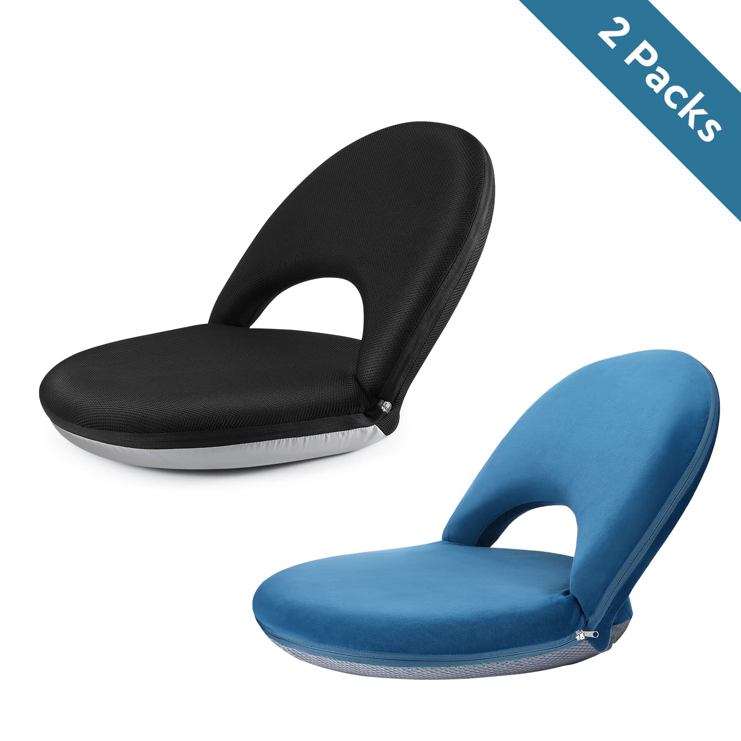 Adjustable Floor Chair with Backrest - Ergonomic Back Support for Comfort - Blue & Black Set - Perfect for Meditation, Yoga, Reading & Small Space Living