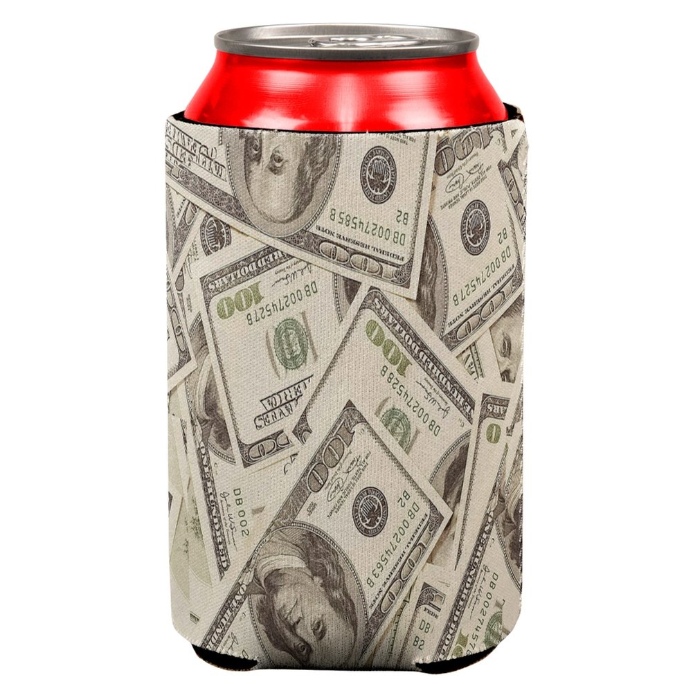 Old Glory Patriotic Money Print Can Cooler - Keep Drinks Cold with American Flag Design - Perfect for BBQs, Parties & Tailgating