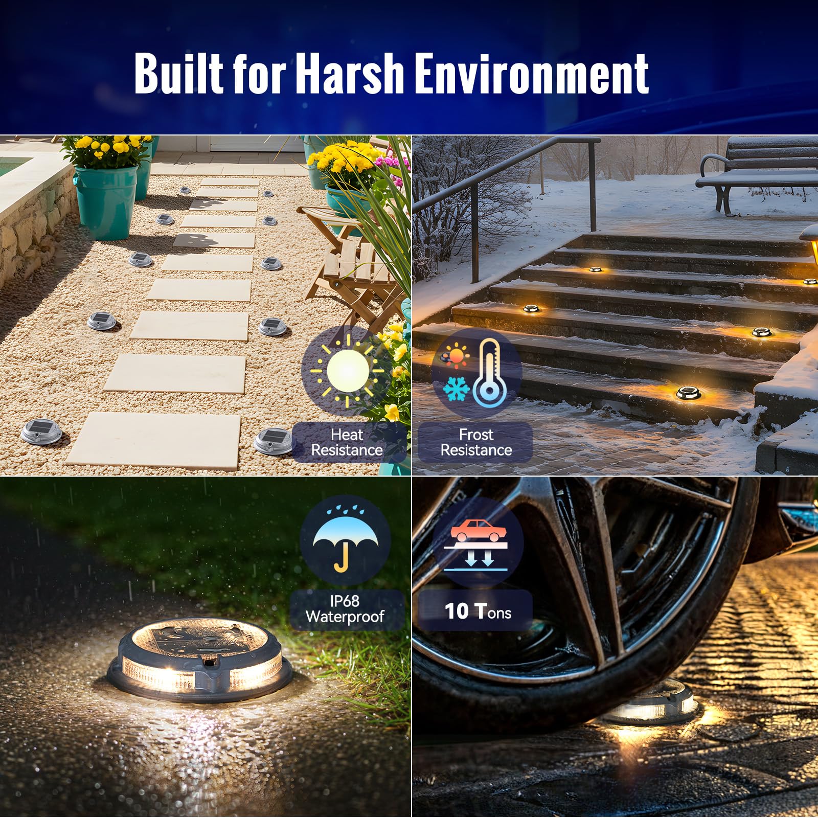 12 Pack Solar Driveway Lights Outdoor - Waterproof IP68 RGB Solar Deck Lights with 3 Dynamic Modes for Driveway, Stairs, Boat Dock, Garden & Walkway Lighting | Perfect for Night Safety & Landscape Decoration