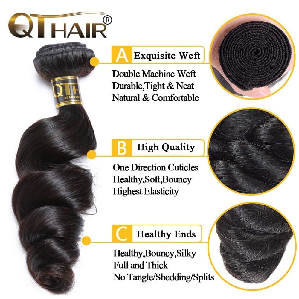 QTHAIR 14A Grade Brazilian Loose Wave Hair Bundles 26 28 30 Inch 100% Virgin Human Hair Extensions - 300g Pack Natural Color for Long Hair Weave | Perfect for Daily Styling, Parties & Special Occasions