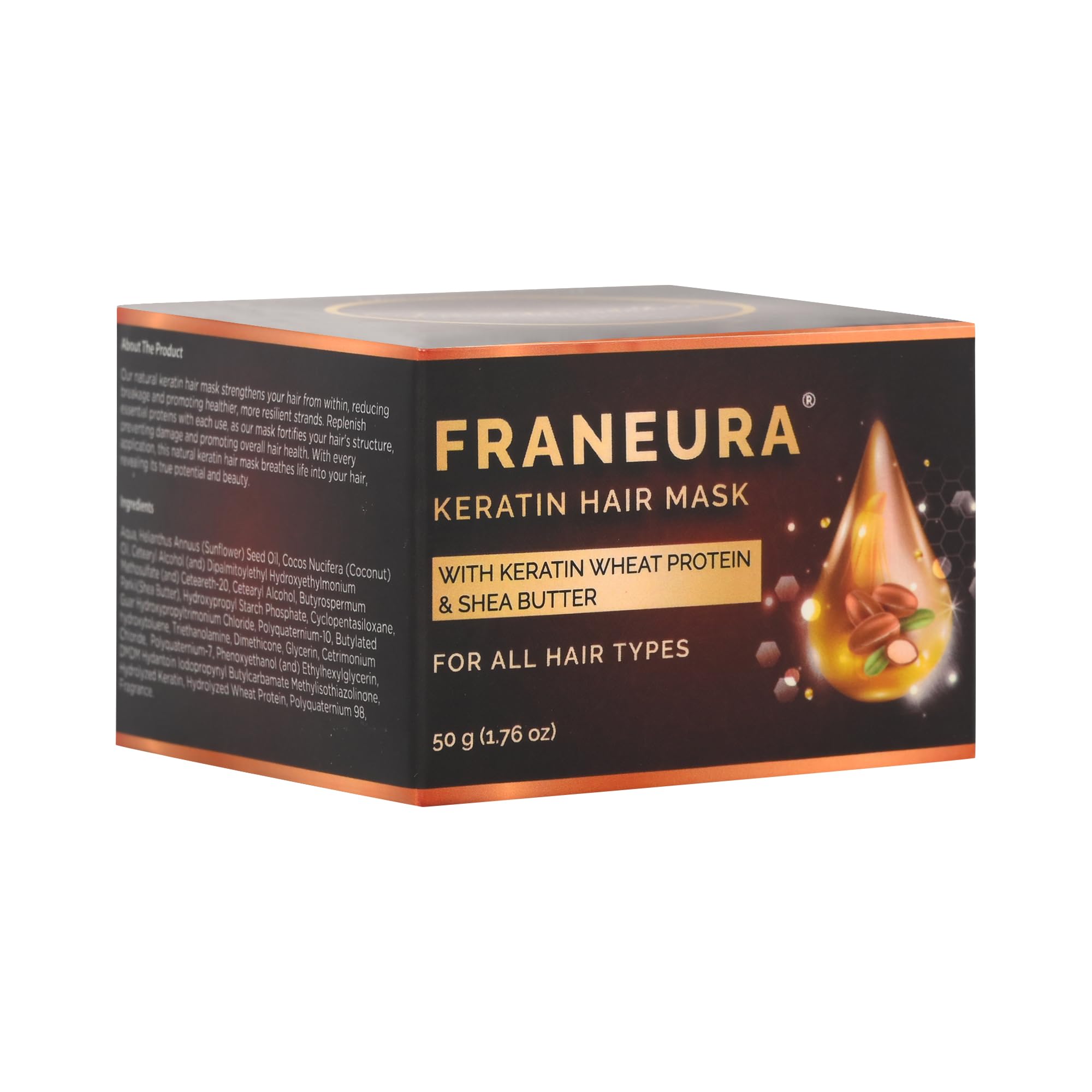 Keratin Hair Mask with Shea Butter & Wheat Protein - Deep Conditioning Treatment for Damaged Hair Repair & Hydration - 50g for Salon-Quality Results at Home - Perfect for Dry, Frizzy & Color-Treated Hair