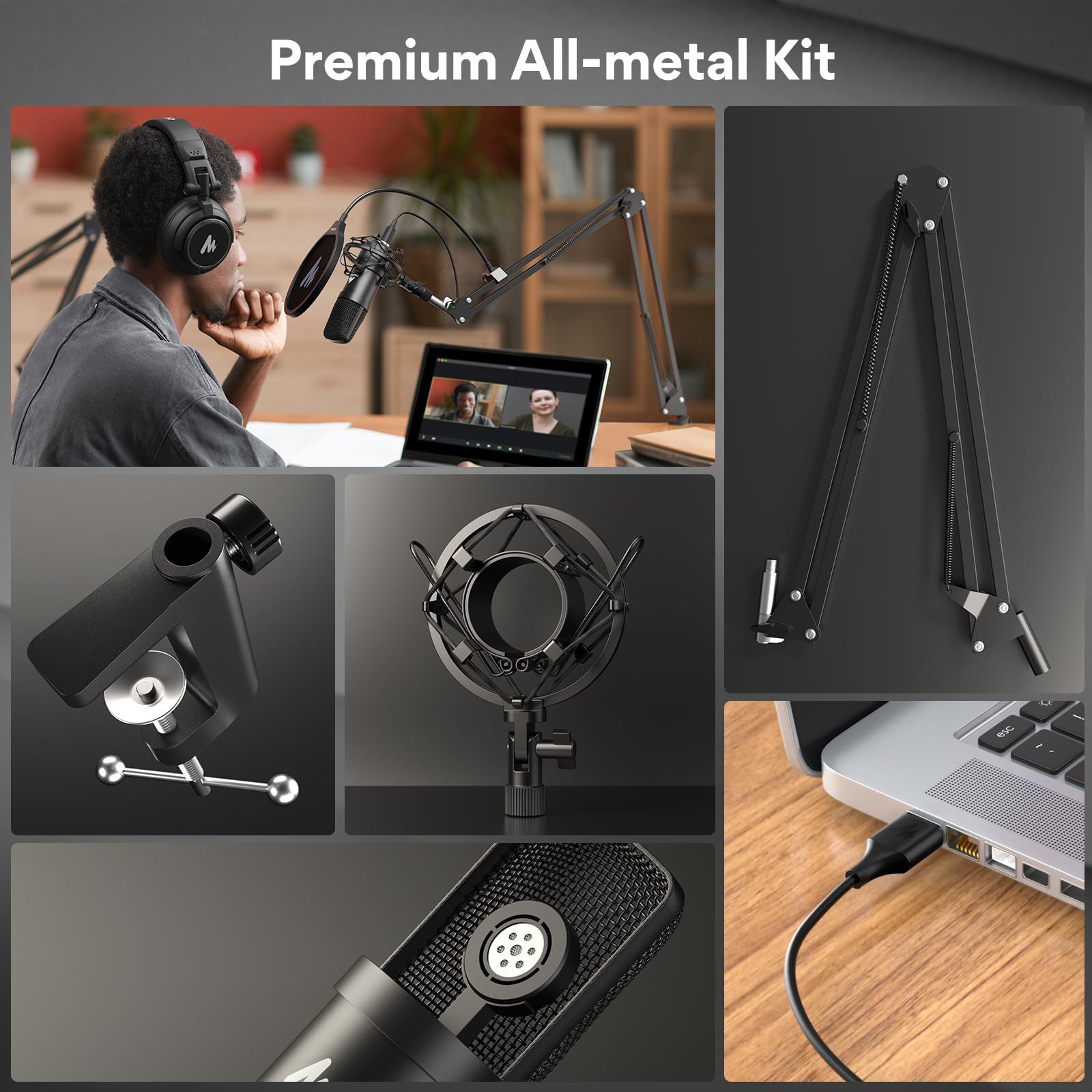 MAONO AU-A04 USB Microphone - 192KHZ/24Bit Professional Condenser Cardioid Metal Mic with Sound Chipset for Podcasting, Gaming, Streaming, YouTube & Voice Recording | Plug & Play PC Computer Mic Kit for Home Studio & Content Creation