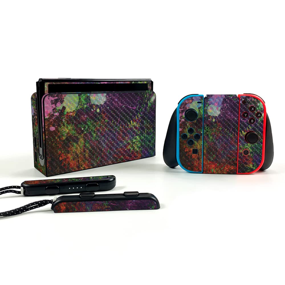 Premium Carbon Fiber Skin for Nintendo Switch OLED - Durable Paint Drip Design | Scratch-Resistant Protective Cover with Textured Finish | Easy Application & Style Change | Made in USA | Perfect for Gaming Protection & Customization