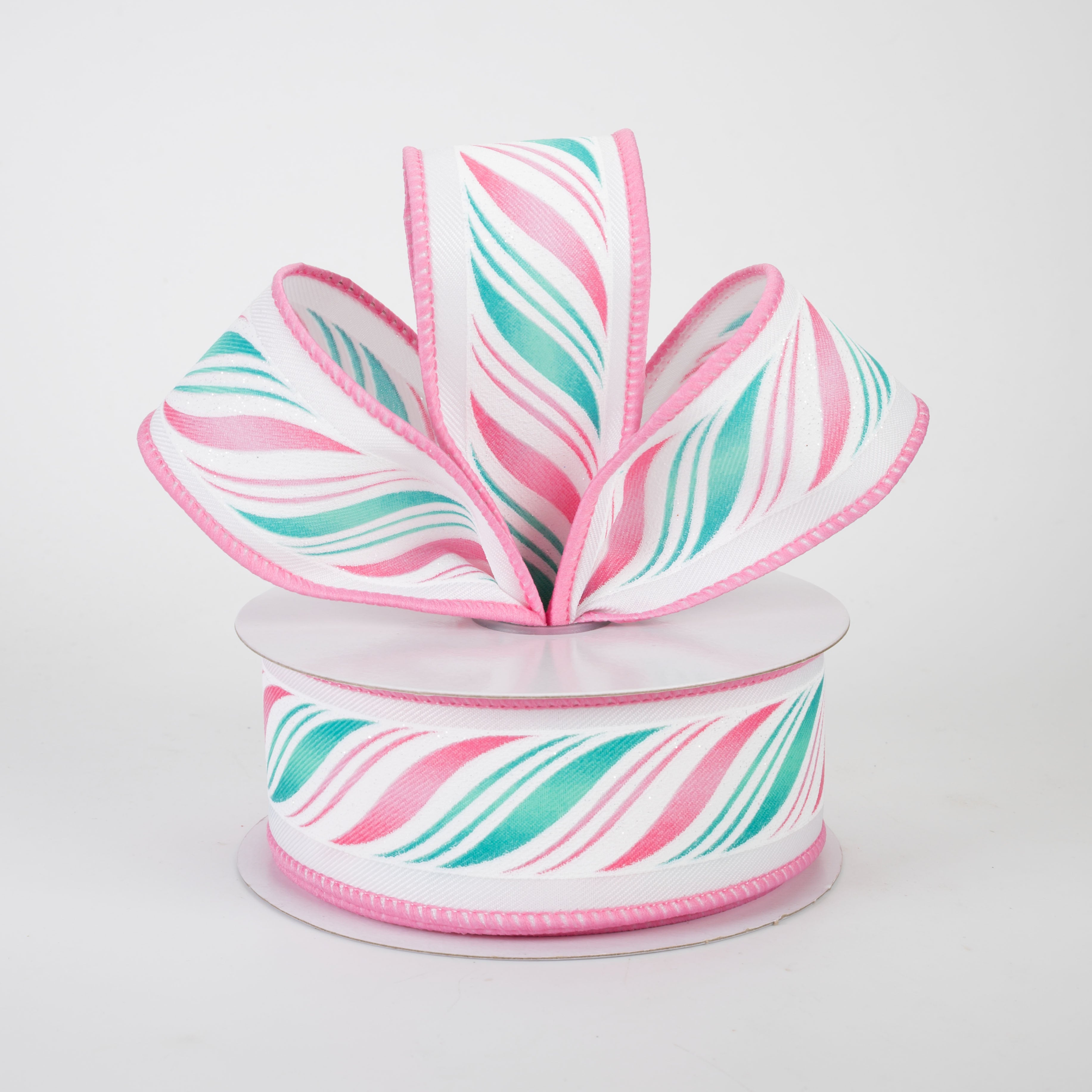 1.5 Inch Peppermint Candy Cane Twist Ribbon - Pink & Mint Striped Christmas Decoration (10 Yards) for Gift Wrapping, Tree Decor, Holiday Crafts and Party Favors