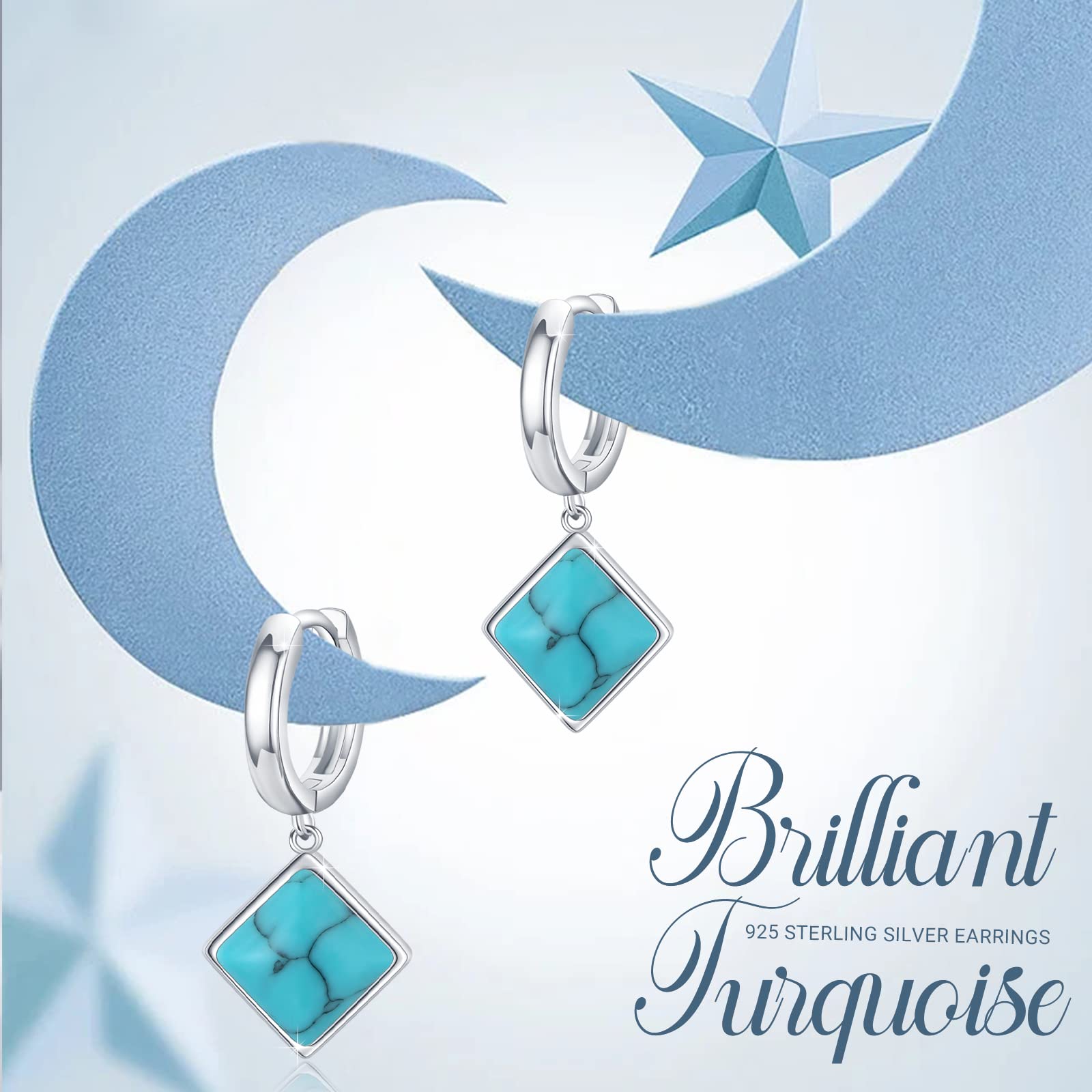 Turquoise Dangle Earrings for Women - S925 Sterling Silver Rectangle Leverback Gemstone Jewelry | Boho Chic Accessories for Parties, Weddings & Everyday Wear