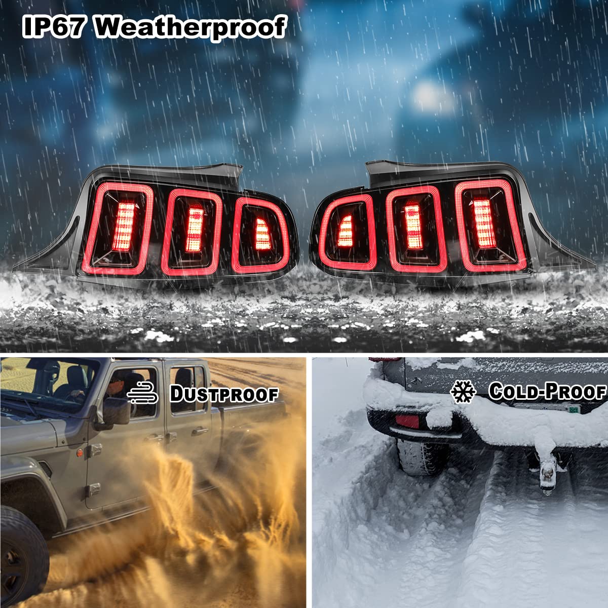 ROXX Full LED Tail Lights Assembly for 2010-2014 Ford Mustang - Red Sequential Turn Signals, DRL & Reverse Lights - Driver & Passenger Side Replacement - Perfect for Night Driving & Car Customization