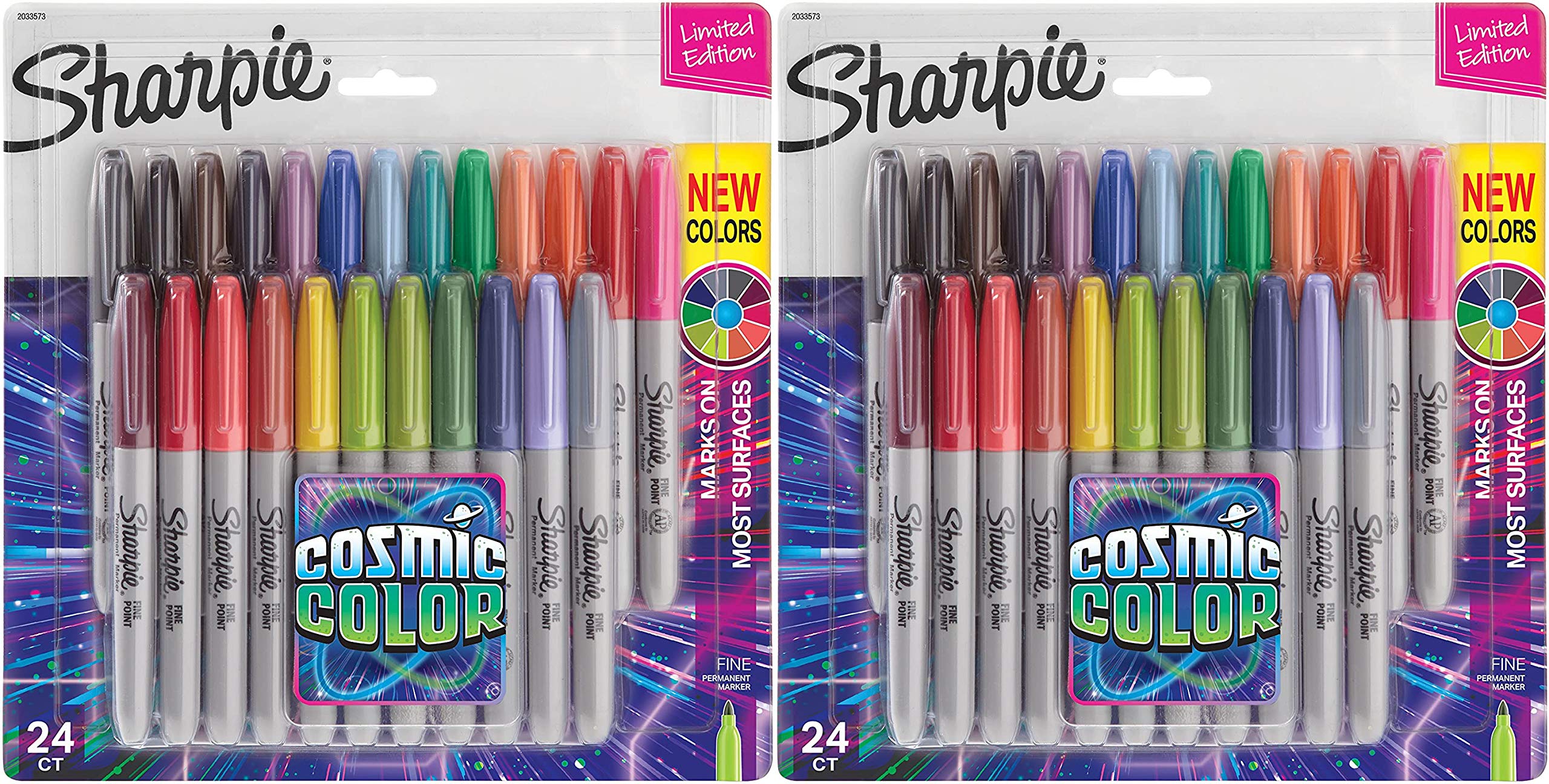Sharpie Permanent Markers Fine Point - Cosmic Color Limited Edition 24 Count (2 Pack) for Office, School & Art Projects - Vibrant Colors for Writing, Drawing & Crafting
